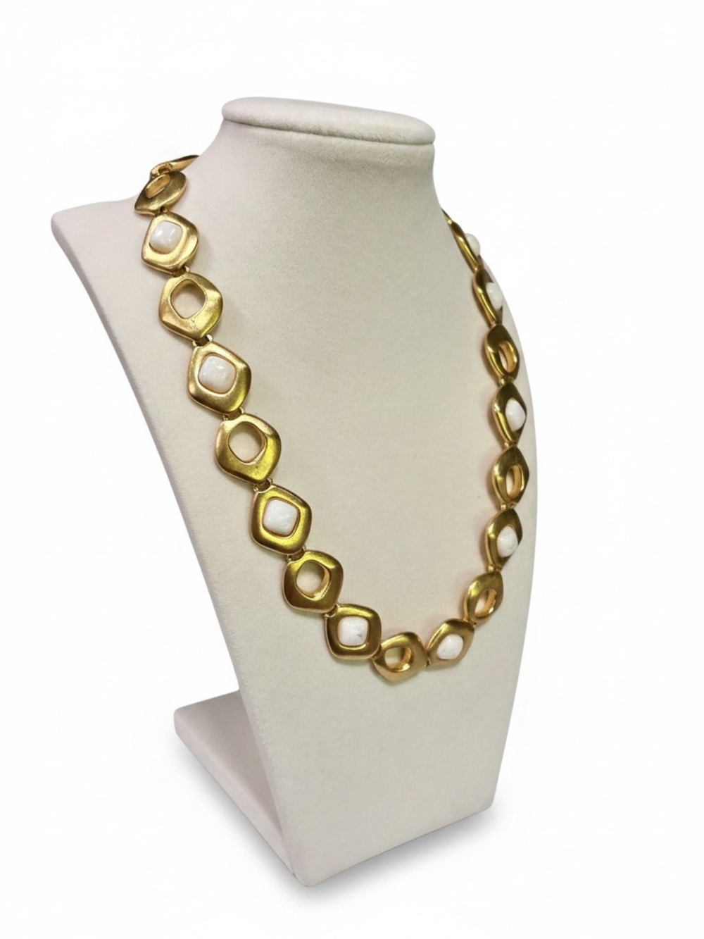 Vintage Givenchy 4G Gold Tone White Cabochon Statement Necklace Signed